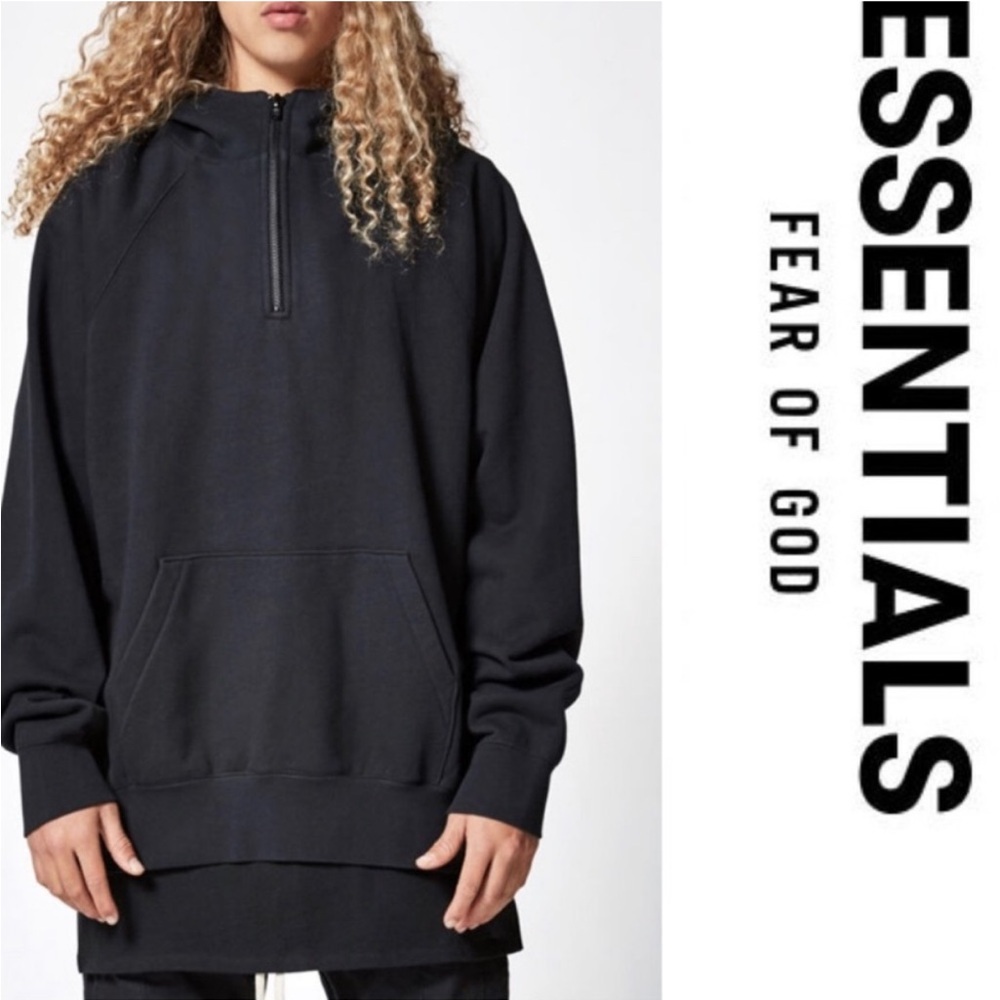 FOG Fear Of God Essentials 1/2 Zip Pullover black multi-zipper Hoodie sz S RARE!